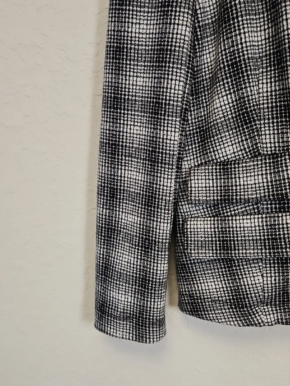 Maeve By Anthropologie Stretch Knit Black White Plaid Motif Blazer Jacket, Small